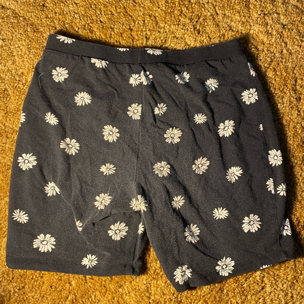 Black Shorts with White Daisy Print